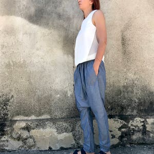 Pantalon en denim, Sarouel pour femme, Pantalon à entrejambe bas, Pantalon en denim, Pantalon ample, Pantalon à entrejambe bas, Jean bleu pour femme, Vêtements urbains image 4