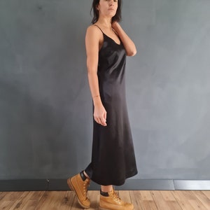 Silk Slip Dress, Black Silk Dress, Cocktail Silk Dress, Black Strappy Dress, Midi Slip Dress, Dress, Women Silk Dress, Silk Strappy Dress image 5