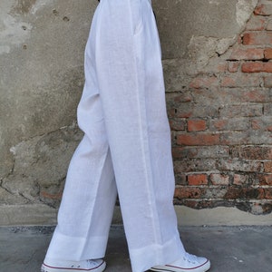 Wide Leg Pants, White Linen Pants, Summer Linen Pants, White Palazzo Pants, Palazzo Linen Pants, Wide Linen Pants, Wide Leg Linen Pants image 5