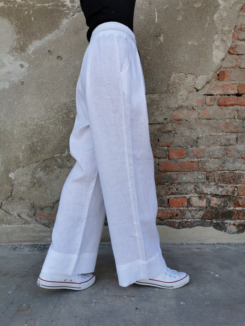 Wide Leg Pants, White Linen Pants, Summer Linen Pants, White Palazzo Pants, Palazzo Linen Pants, Wide Linen Pants, Wide Leg Linen Pants image 5