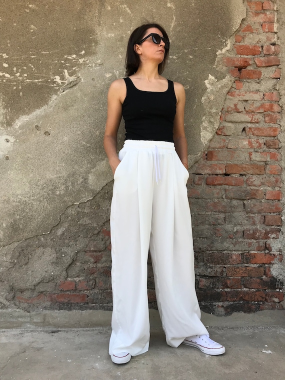 White Palazzo Pants, Wide Leg Pants, High Waist Pants, Avant Garde Pants,  Women White Pants, Women Wide Leg Pants, Wide Pants, White Pants 