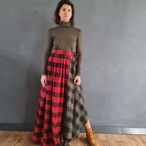Tartan Skirt, Long Plaid Skirt, Two Piece Skirt, Women Maxi Skirt, Long Maxi Skirt, Two Parts Skirt, Apron Skirt, Long Skirt, Festival Skirt