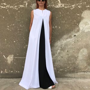 White Linen Dress, Plus Size Linen Dress, Linen Maxi Dress, White Kaftan, Avant Garde Linen, White Dress, Casual Dress,Black And White Dress image 8