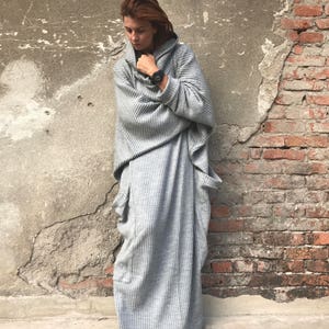 Maxi Dress, Plus Size Clothing, Long Sleeved Dress, Minimalist Dress, Women Dress, Cotton Dress, Kaftan Dress, High Collar Dress image 2