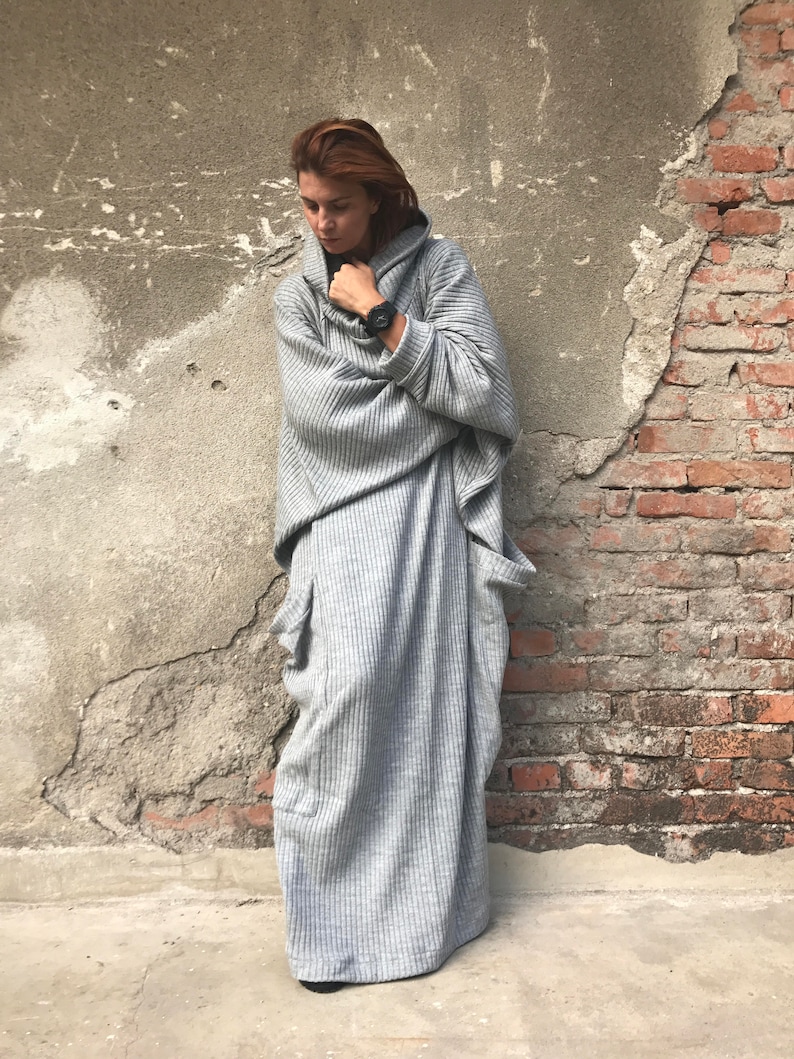 Robe longue, Vêtements grande taille, Robe à manches longues, Robe minimaliste, Robe pour femme, Robe en coton, Robe caftan, Robe à col haut image 2