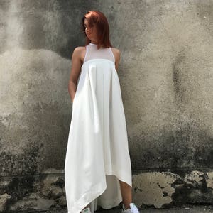 White maxi Dress, Women Maxi Dress, Asymmetrical Maxi Dress, Minimalist Dress, Sleeveless Maxi Dress, Long Dress, Maxi Dress, Womens Dress image 2