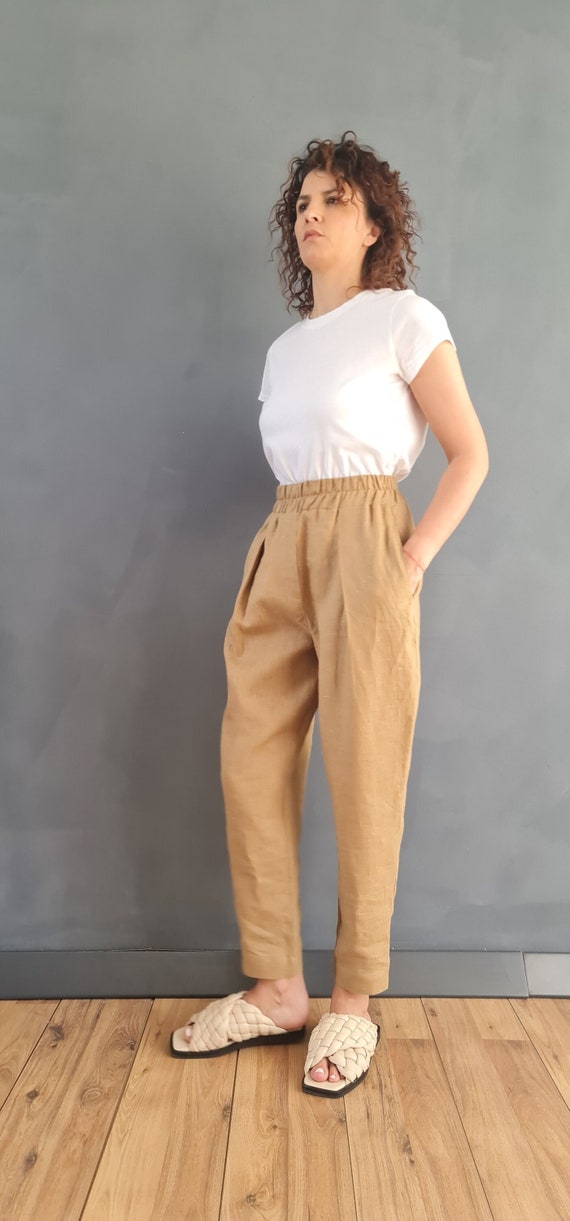 Maroon Pure Linen Trousers by Linen Trail