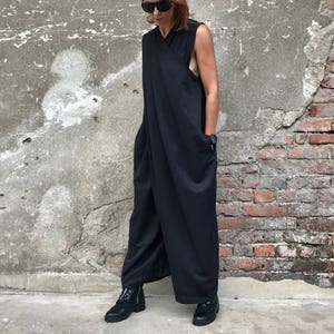 Women Jumpsuit, Black Jumpsuit, Women Romper, Gothic Clothing, Maxi Jumpsuit, Cotton Jumpsuit, Black Overall, Extravagant Jumpsuit image 6