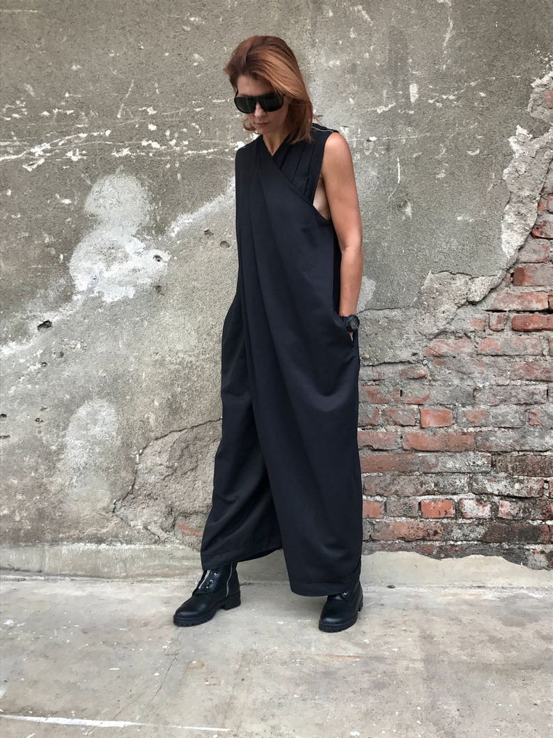 Women Jumpsuit, Black Jumpsuit, Women Romper, Gothic Clothing, Maxi Jumpsuit, Cotton Jumpsuit, Black Overall, Extravagant Jumpsuit image 6