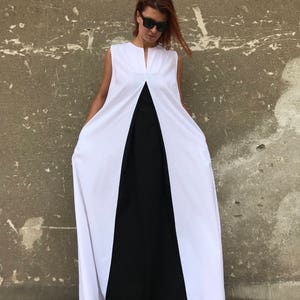 White Linen Dress, Plus Size Linen Dress, Linen Maxi Dress, White Kaftan, Avant Garde Linen, White Dress, Casual Dress,Black And White Dress image 3