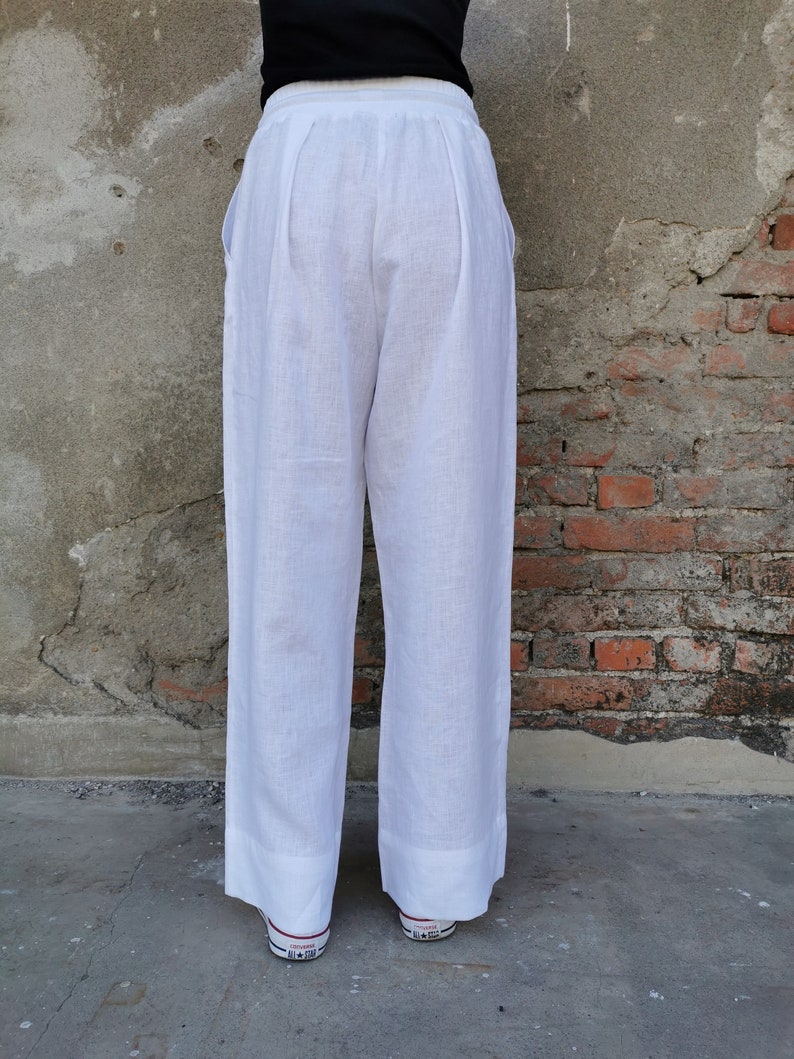 Wide Leg Pants, White Linen Pants, Summer Linen Pants, White Palazzo Pants, Palazzo Linen Pants, Wide Linen Pants, Wide Leg Linen Pants image 6
