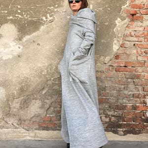 Plus Size Cardigan, Wrap Cardigan, Women Long Coat, Minimalist Fashion, Maxi Cardigan, Gray Cardigan, Hooded Cardigan, Cotton Cardigan image 6