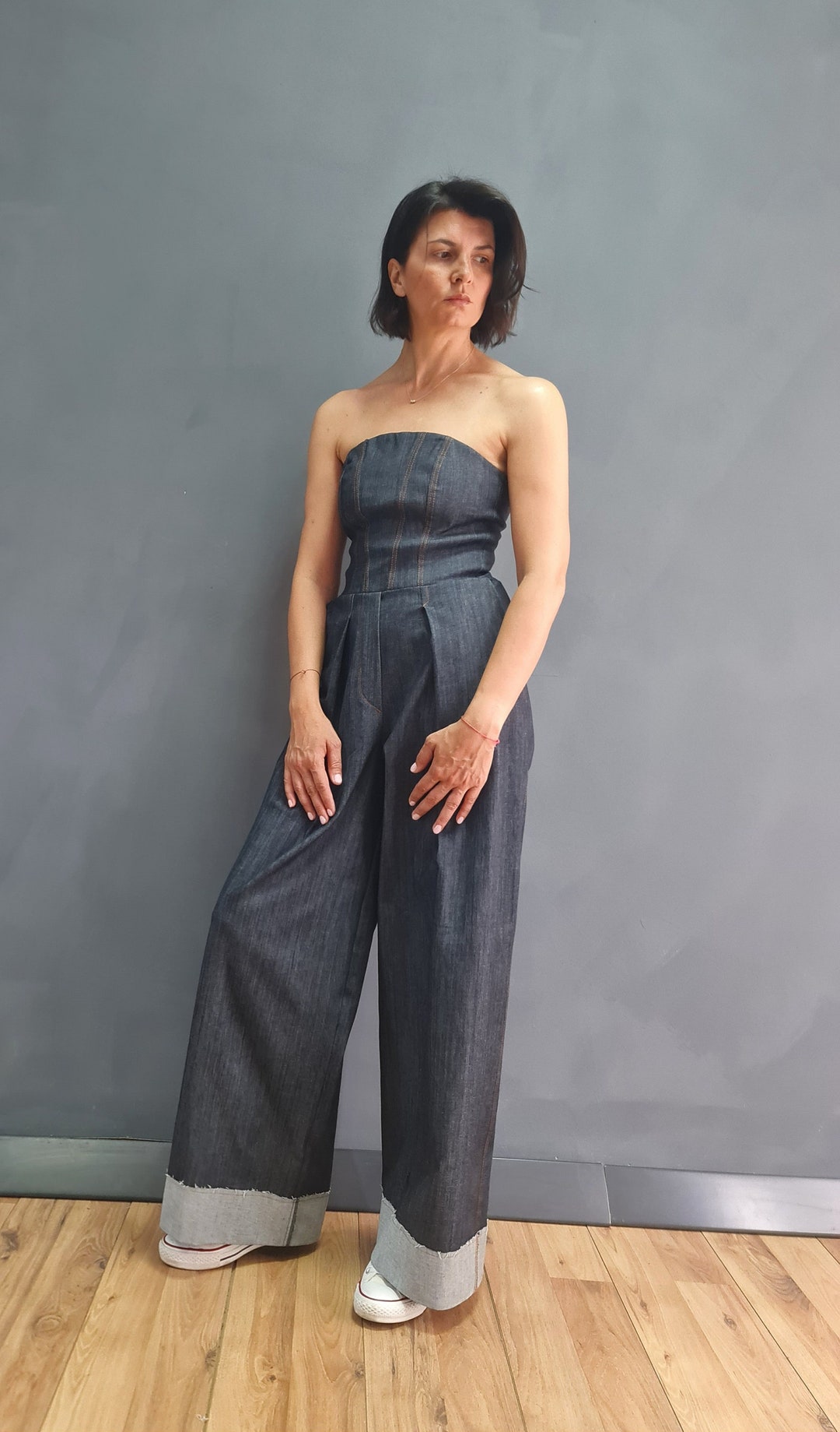 Strapless Draped Wide-Leg Jumpsuit