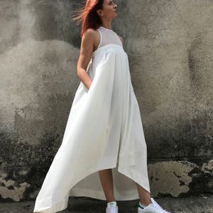 White maxi Dress, Women Maxi Dress, Asymmetrical Maxi Dress, Minimalist Dress, Sleeveless Maxi Dress, Long Dress, Maxi Dress, Womens Dress image 1