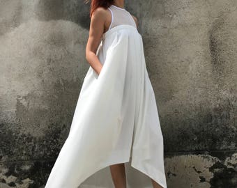 White maxi Dress, Women Maxi Dress, Asymmetrical Maxi Dress, Minimalist Dress, Sleeveless Maxi Dress, Long Dress, Maxi Dress, Womens Dress