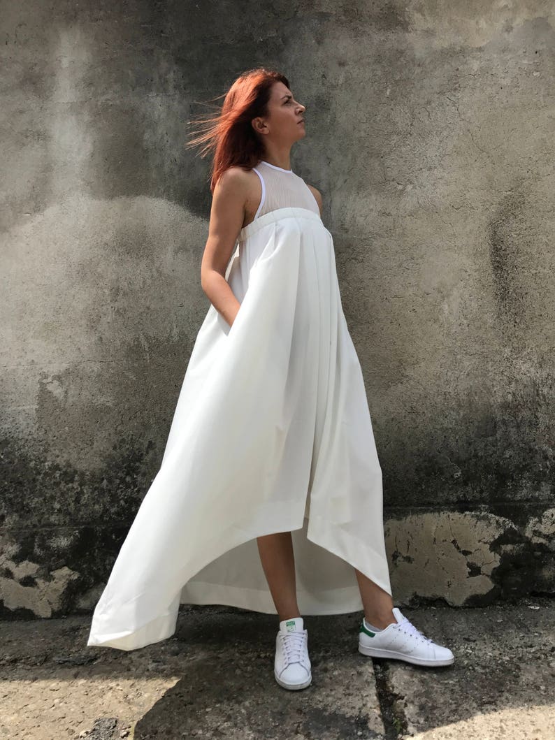 White maxi Dress, Women Maxi Dress, Asymmetrical Maxi Dress, Minimalist Dress, Sleeveless Maxi Dress, Long Dress, Maxi Dress, Womens Dress image 1