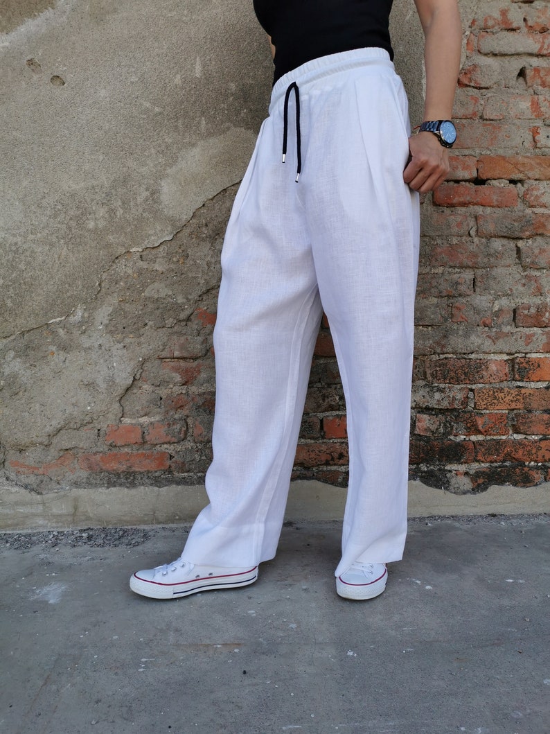 Wide Leg Pants, White Linen Pants, Summer Linen Pants, White Palazzo Pants, Palazzo Linen Pants, Wide Linen Pants, Wide Leg Linen Pants image 4