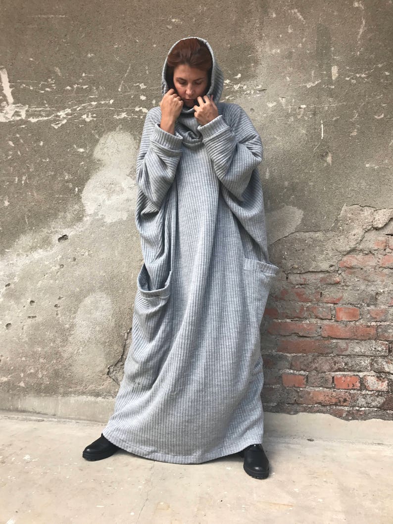 Robe longue, Vêtements grande taille, Robe à manches longues, Robe minimaliste, Robe pour femme, Robe en coton, Robe caftan, Robe à col haut image 1