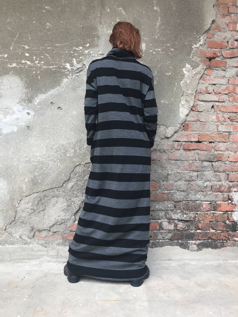 Winter Maxi Dress, Sweater Dress, Plus Size Clothing, Women Kaftan Dress, Turtleneck Dress, Maxi Dress, Striped Dress,Gray Dress,Loose Dress image 6