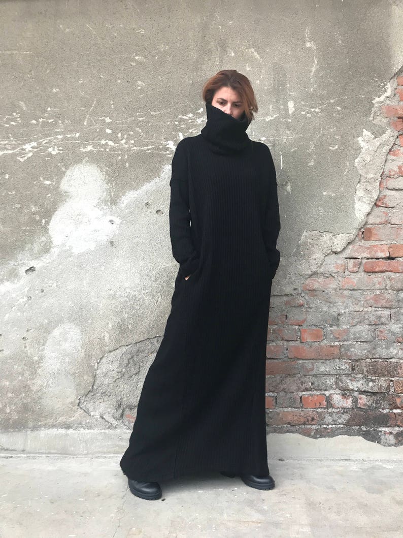 Plus Size Maxi Dress, Knit Sweater Dress, Long Maxi Dress, Winter Maxi Dress, Women Dress, Elegant Dress, Black Dress, Bohemian Clothing image 1