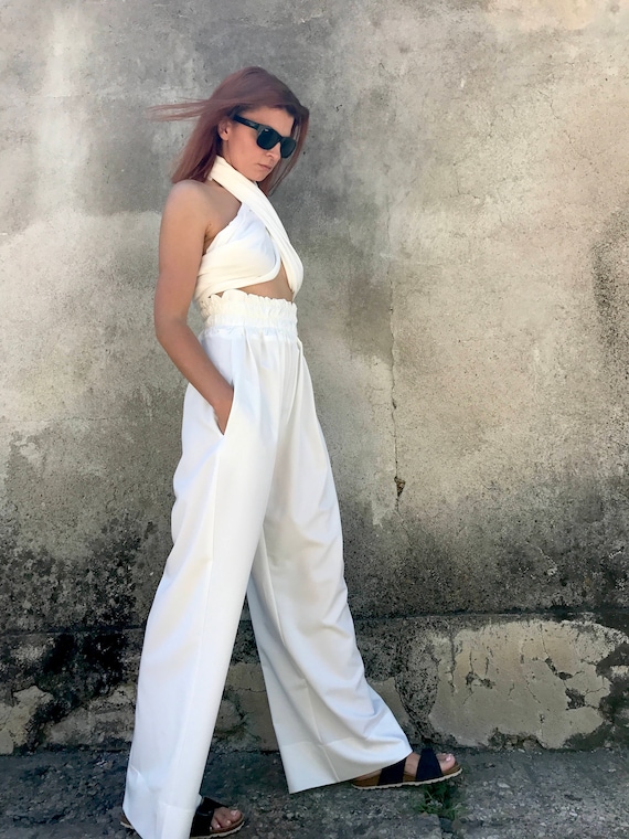 Pantalones Palazzo Blancos Pantalones de Pierna Ancha | Etsy México