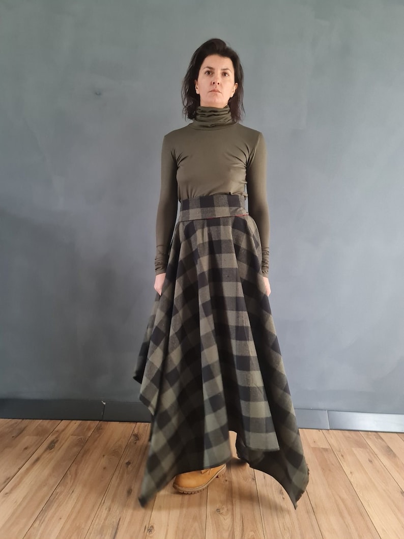 Tartan Skirt, Long Plaid Skirt, Long Asymmetric Skirt, Christmas Skirt, Long Skirt, Long Tartan Skirt, Long Winter Skirt, Maxi Skirt, Skirt image 1