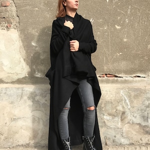 Black Cardigan, Long Maxi Cardigan, Spring Cardigan, Loose Knit Cardigan, Gothic Clothing, Minimalist Fashion, Asymmetric Cardigan image 1