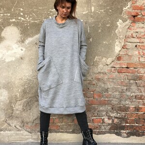 Loose Knit Sweater, Women Sweater Dress, Maxi Knit Sweater, Winter Knit Pullover, Casual Dress, Plus Size Dress, Gray Knit Sweater, Knit image 2