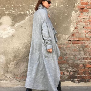 Plus Size Cardigan, Wrap Cardigan, Women Long Coat, Minimalist Fashion, Maxi Cardigan, Gray Cardigan, Hooded Cardigan, Cotton Cardigan image 5