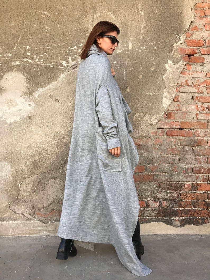 Plus Size Cardigan, Wrap Cardigan, Women Long Coat, Minimalist Fashion, Maxi Cardigan, Gray Cardigan, Hooded Cardigan, Cotton Cardigan image 5