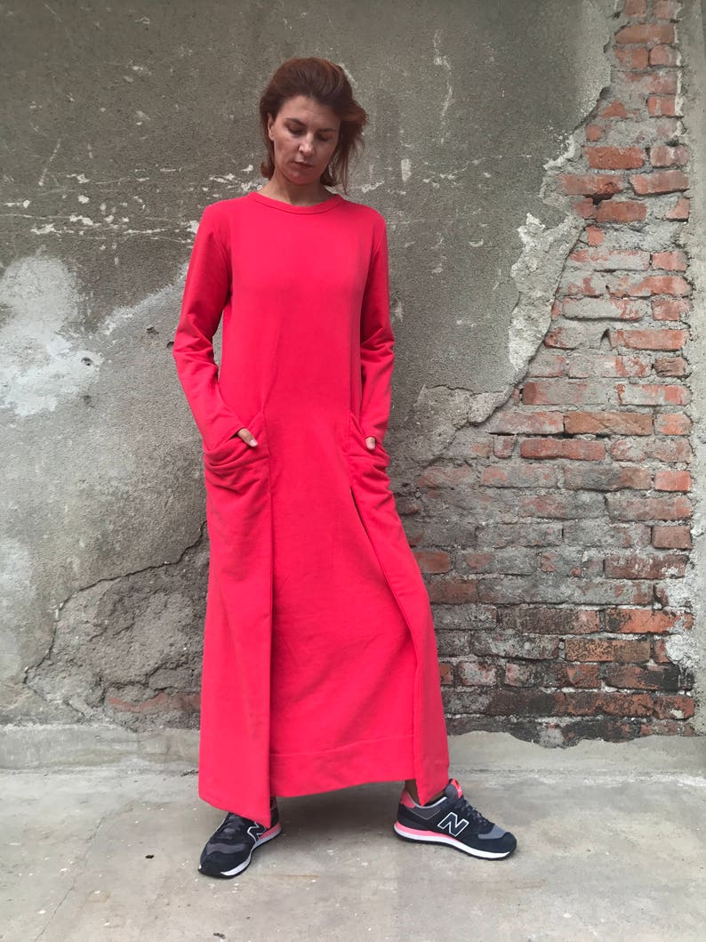 Red Maxi Dress, Red Dress, Abaya Dress, Loose Dress, Plus Size Kaftan, Maxi Dress, Futuristic Clothing, Minimalist Dress, Plus Size Kaftan image 2