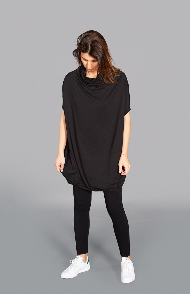 Womens Black Tunic Black Oversized Top Women Sweater Tunic Etsy