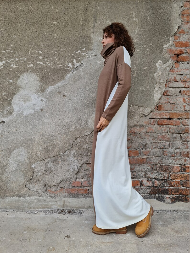 Two Colored Knit Dress Long Winter Dress Long Knit Dress Etsy