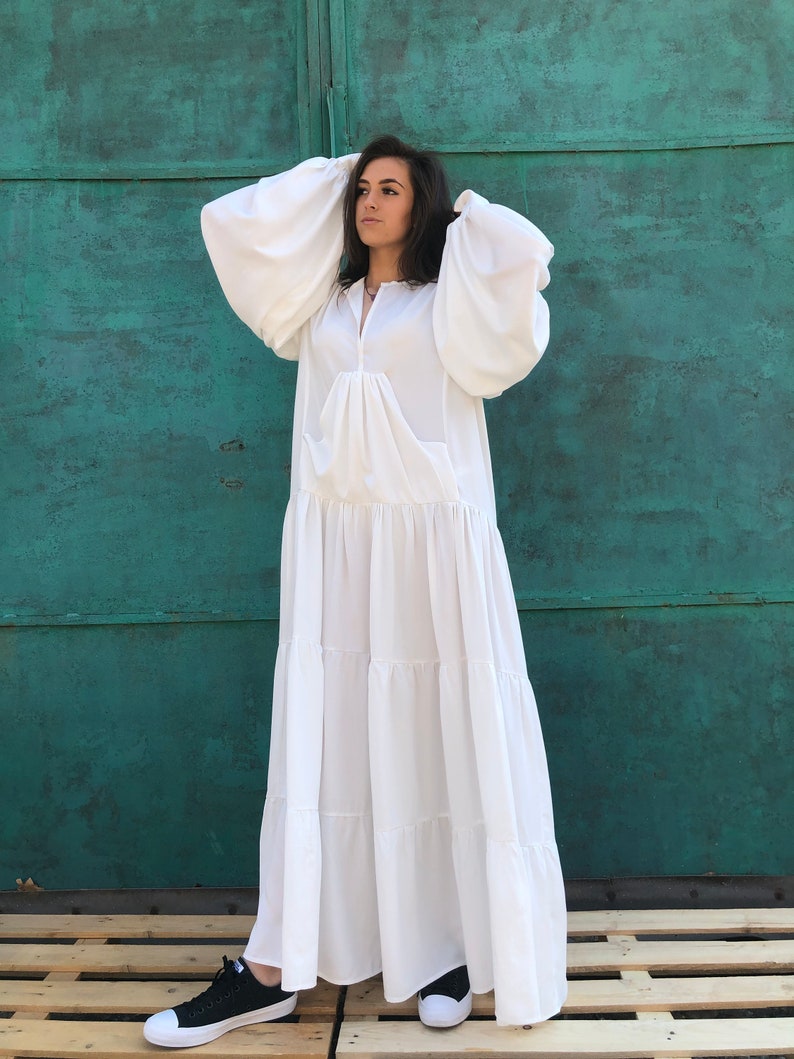 White Maxi Dress, Maxi Dress, Long Sleeves White Dress, Summer Maxi Dress, Maternity Maxi Dress, Summer Wedding Dress, White Dress image 3