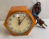 Bakelite Alarm Clock Butterscotch Catalin Telechron Amber Swirl Body Vintage Art Deco Electric Display Piece 1940 39 s Original Label