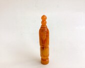Bakelite Perfume Bottle Egyptian Revival Scent Vintage Art Deco Pharaohs Bust Figural King Tut Carved Caramel Swirl 4 5 8 quot Tall