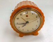 Bakelite Alarm Clock Butterscotch Ribbed Catalin GE Amber Swirl Body And Feet Vintage Art Deco Electric Desk Display 1940 39 s Original