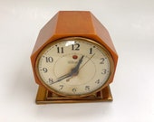 Bakelite Alarm Clock Caramel Catalin Telechron Deep Amber Swirl Body Vintage Art Deco Desk Timepiece 1940 39 s Original Brass Base