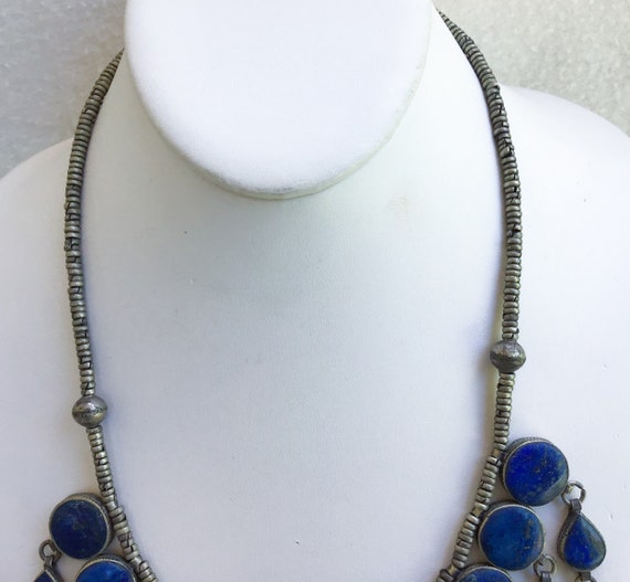 Moroccan Lapis Statement Necklace Silver Tribal B… - image 8