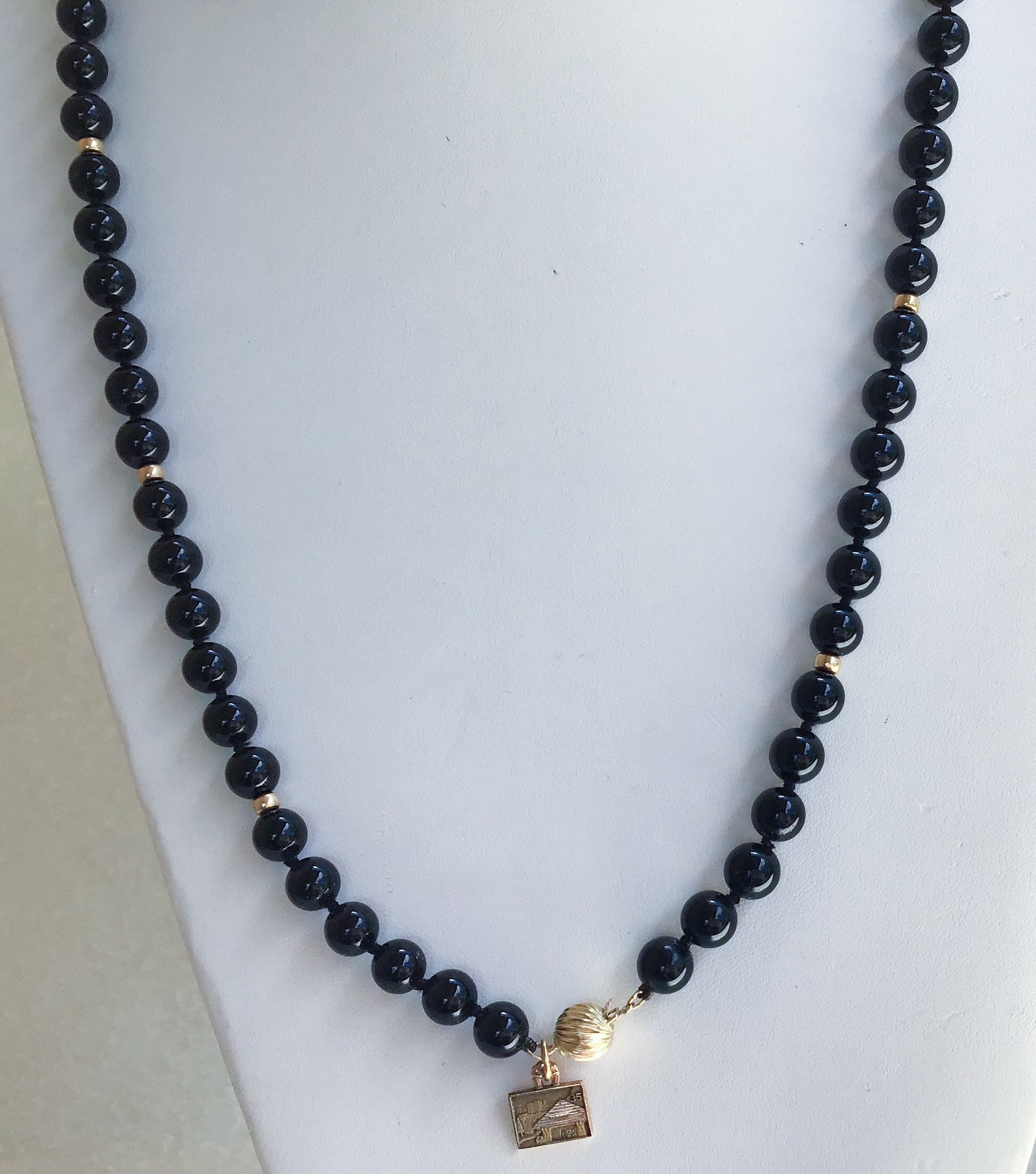 Black Jade Statement Necklace With 14k Beads Hand Knotted