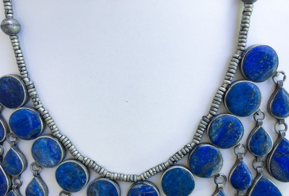 Moroccan Lapis Statement Necklace Silver Tribal B… - image 9