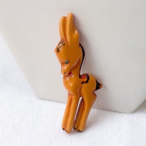 Martha Sleeper Bakelite Donkey Brooch: Hand-Painted Butterscotch Catalin Pin