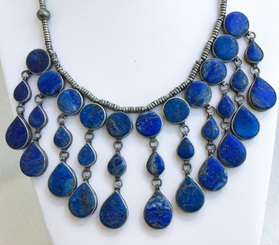 Moroccan Lapis Statement Necklace Silver Tribal B… - image 10