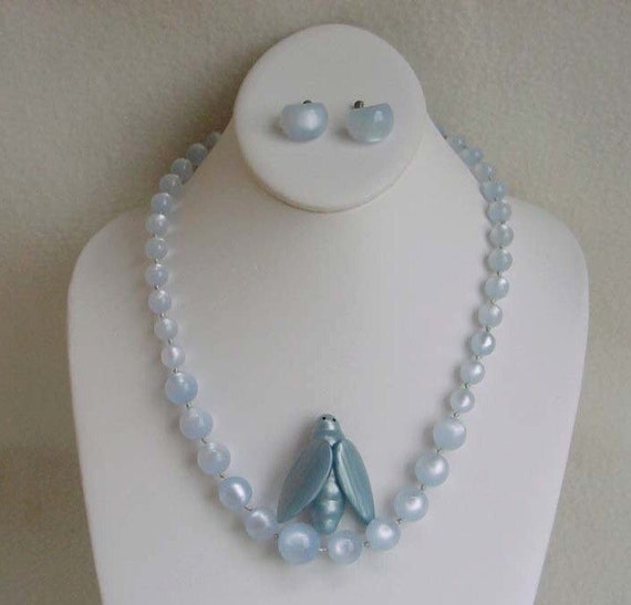 Lucite Demi Parure Set Moonglow Brooch Necklace A… - image 1