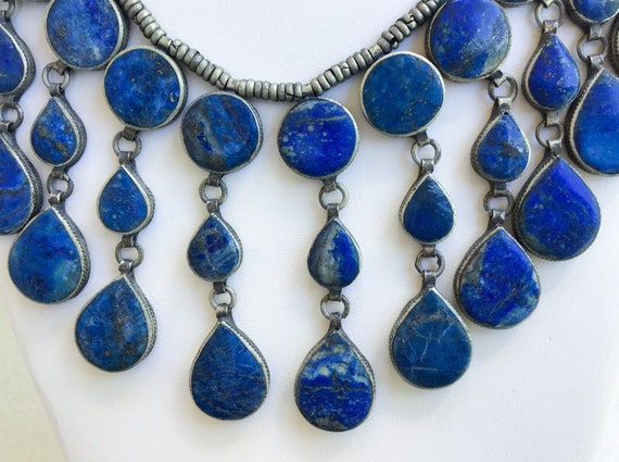 Moroccan Lapis Statement Necklace Silver Tribal B… - image 4