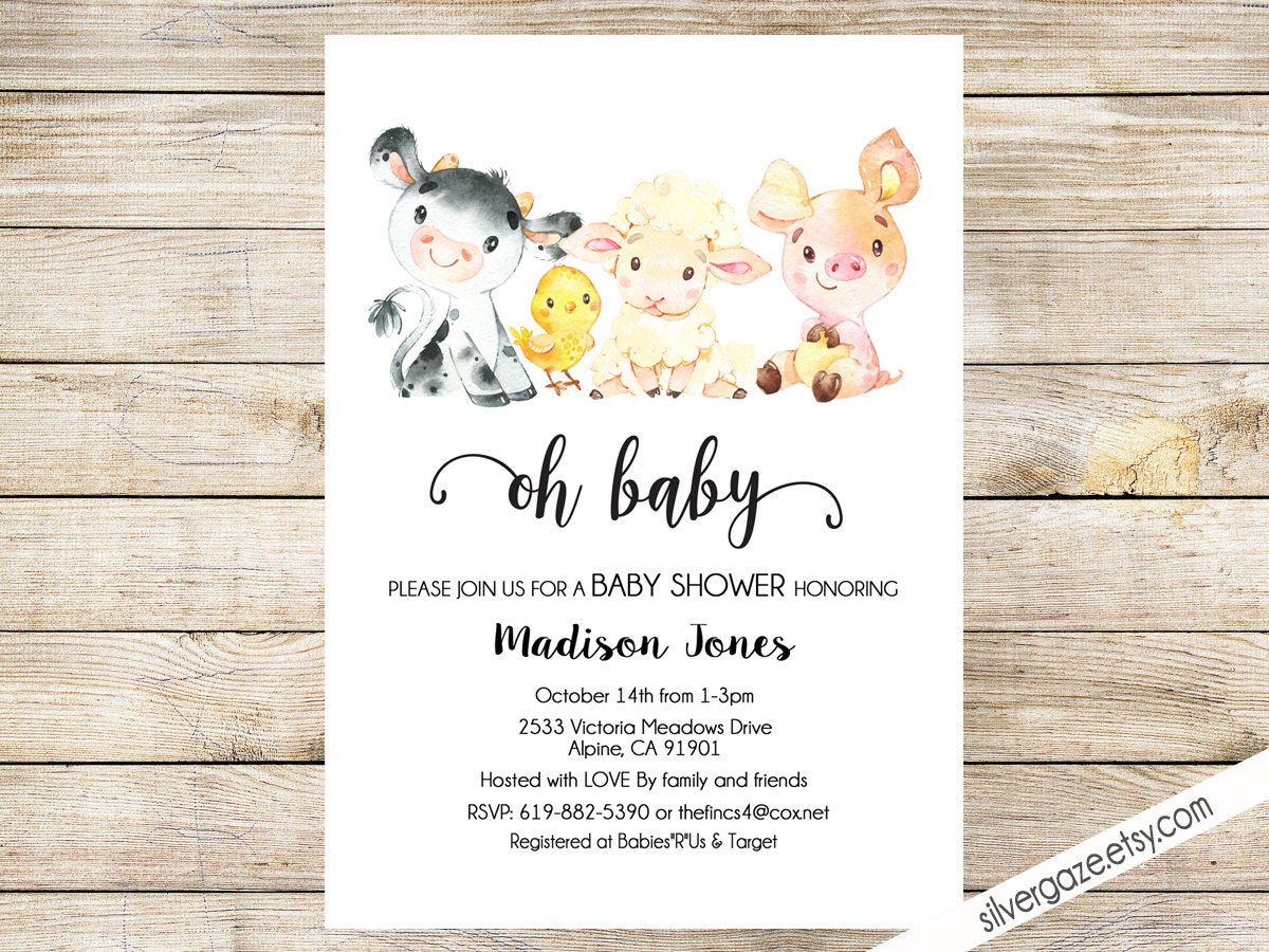 Farm Animals Baby Shower Invitation Digital Printable Etsy