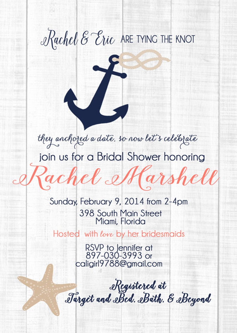 Beach Bridal Shower Invite Nautical Starfish Bridal Shower Etsy
