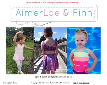 AimerLae&Finn Spin and Swim Bodysuit size 3m to 10 PDF pattern