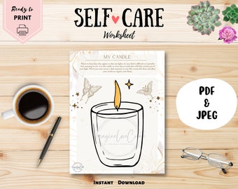 Arkusz roboczy My Candle Self-Care, Art Therapy, PDF, JPEG, Terapeutyczna sztuka samoopieki, Arkusz roboczy do wydrukowania, Natychmiastowe pobieranie, Zdrowie psychiczne