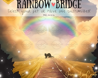 Ferret Pet Rainbow Bridge Memorial Art Print Cyfrowy natychmiastowy do pobrania Wydrukowany upominek pamiątkowy